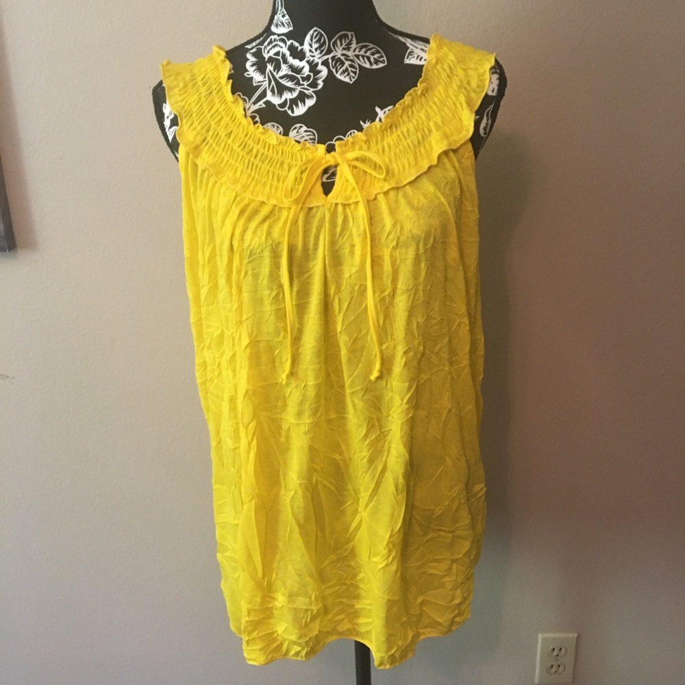 NWT 14/16 FRENCH LAUNDRY SUNSHINE YELLOW CRUSH LOOK FABRIC SLEEVELESS TOP